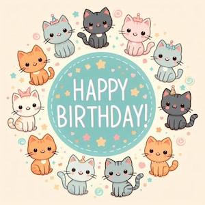 Purr-fectly Cute Playful Cats Birthday Card | Printable Digital Download (HB Cats 01) | (3 card sizes & an art print)