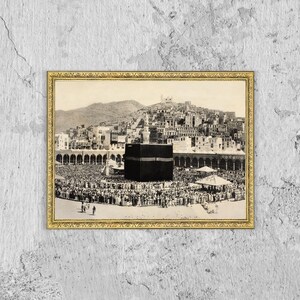 Kaaba Views in the City of Mecca Black White Photo Print Canvas, Historical Views of the Hajj, Saudi Arabia Poster, Islamic Art