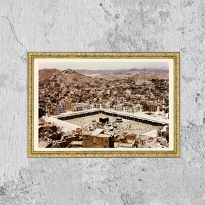 Old Photos from Al-Haram Mosque Photo Print Canvas, The Kaaba, Ka&#39;bah, Kaabah Art Printed Poster, Modern Islamic Art, Wall art decor
