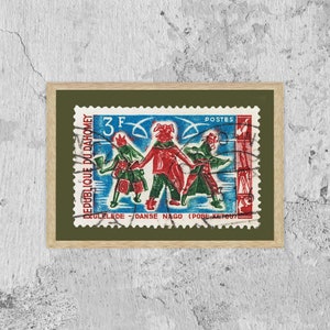 Sello de la República de Dahomey, sellos postales de arte africano antiguo, Danse Somba, Taneka Coco, arte mural con imágenes impresas, impresiones de carteles de viaje
