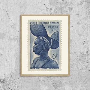 Póster con imagen de sello postal africano de mujer fula enmarcada, decoración de arte de pared con sello postal de África occidental francesa