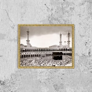 Kaaba Views in the City of Mecca Black White Photo Print Canvas, Historical Views of the Hajj, Saudi Arabia Poster, Islamic Art