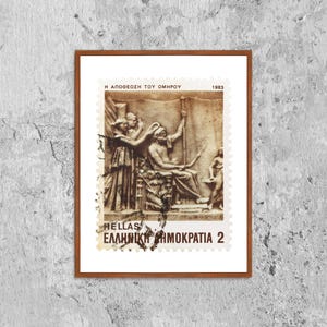 "Eine Briefmarke gedruckt in Griechenland aus der ""Homerische Epen"" Ausgabe zeigt Die Vergöttlichung des Homer Foto Poster Druck Poster Gerahmt, Wall Art Decor."