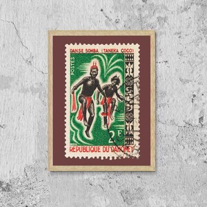 Republik von Dahomey Briefmarke, Vintage afrikanische Briefmarke Kunst Porto, Danse Somba, Taneka Coco, Gedruckte Bild Wandkunst, Reise Poster Drucke