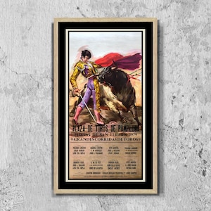 Plaza de Toros de Pamplona Spanish Bull Poster Print Framed Canvas, San Fermin, Pamplona, Tourism Travel Poster, Vintage Poster