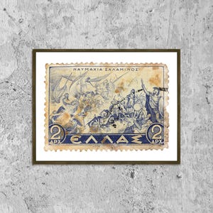 Die Schlacht von Salamis, griechische Briefmarke Foto Poster Druck Poster gerahmt, Bild Wandkunst Dekoration, Griechenland Porto, Geschenk Briefmarke