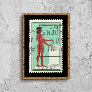 Roma 1960, Atleta tomando juramento, Impresión de póster con franqueo de sello griego enmarcada, Historia griega, Imagen de franqueo griego, Decoración de arte de pared