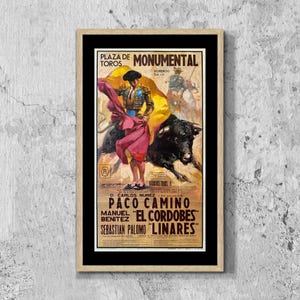 Plaza De Monumental Spanish Bull Run Poster Print Framed Canvas, Spain Poster Bullfighting, Travel Tourism Poster, Home Decor