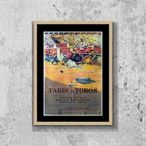 Tarde de Toros Poster Bullfighting Spanish Print Framed Canvas, Pamplona Poster, Bull Poster, Spain Travel Tourism Poster Wall Decor