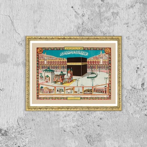 Mecca, Medina and the Hajj Artwork Print Canvas, The Kaaba, Ka&#39;bah, Kaabah Art Printed Poster, the cube, Modern Islamic Art, Wall art decor