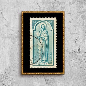 Griechenland 1951 Alte Holey Apostel Paulus Briefmarke Poster Druck gerahmt, griechische Geschichte, griechische Briefmarke Bild, Wandkunst, Dekoration