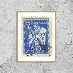 Ancient Greek Man Carrying a Calf Photo Poster Print Poster Framed, Picture Wall Art Decoration, Greece postage, Greek Postage