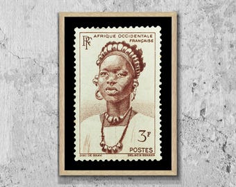 French Equatorial Africa Stamp Art: Vintage African Canvas Print