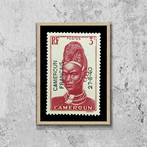 Cameroon Francais Briefmarken Kunst Porto gerahmt Leinwand Druck, Vintage Afrikanische Briefmarke Poster, Afrikanische Frau Druck, Reise Poster Geschenk Wand Kunst