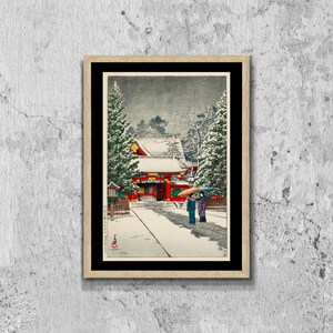Schnee am Hie Schrein von Hasui Kawase 1935 Japanische Kunst Poster Druck Leinwand, Werbeplakat gedruckt, Japan Plakat Geschenk Wandkunst