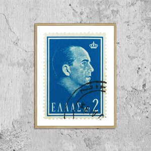 Pablo I, rey de los helenos, sello postal griego, póster fotográfico impreso, póster enmarcado, Grecia, imagen, arte de pared, decoración, regalo