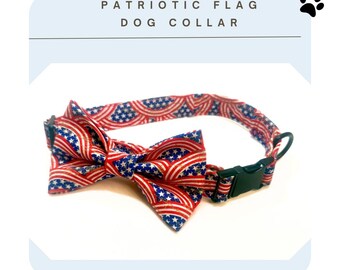 USA Flag Dog Collar with Bow Tie: Patriotic Pet Accessories