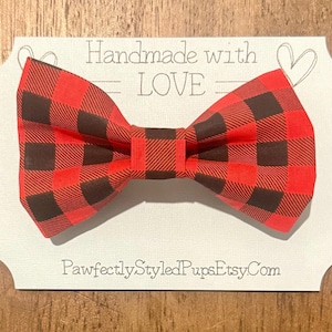 Plaid Dog Bow Tie | Red Buffalo Plaid Dog Bow Tie | Dog BowTie | Bow Tie for Dogs or Cats | Dog Accessories | Dog Gift | Dog Outfit