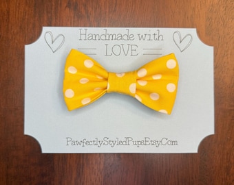 Yellow Polka Dot Dog Bow Tie: Spring Pet Accessory