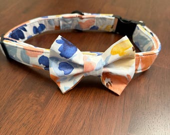Floral Dog Collar with Detachable Bowtie | Handmade Girl Dog Accessory