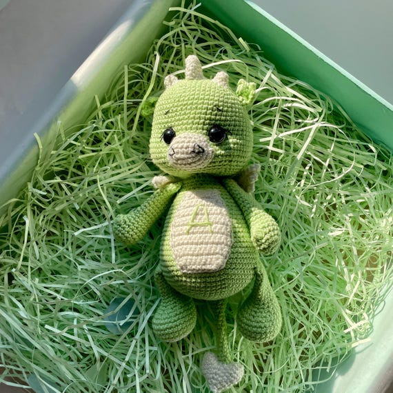 Light Green Dragon Plush Toy – Handmade Stuffed Animal, Fantasy Nursery Decor, Soft Toy for Newborn, Personalized Neutral Baby Gift