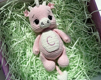 Baby Dragon Plush Gift - Personalized Light Pink Cotton Handmade Stuffed Dragon