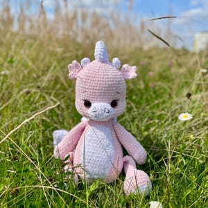 Large Handmade Crochet Plush Dragon — Soft Pink Stuffed Animal, Baby Nursery Decor