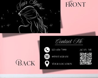 Hair Stylist Business Cards | Customizable Template | QR Code | Downloadable, Editable, Printable | Beauty Salon, Hair Spa Contact Cards
