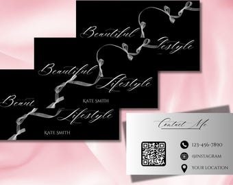 Estheticain Business Card Template | Customizable |  QR Code | Lash Tech, Nail Tech, Hair Stylist, Skin Care, Beauty Salon Contact Card.