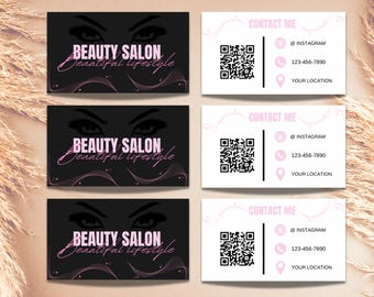 Lash Tech Business Card Template | Printable Beauty Salon Cards | Customizable Design | QR Code | Eyelash Extension Business Branding