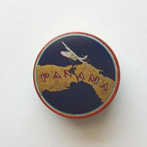 1950s Typewriter Ribbon Tin | Panama Aviation Logo | Manifold Supplies Brooklyn NY | Mid Century Office Collectible