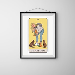 The Cat Lady Tarot Card Digital Print | Funny Cat Lover Wall Art | Whimsical Tarot Poster | Cute Cat Decor | Retro Tarot Illustration