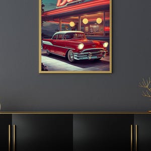 Retro Diner & Classic Car Neon Night Wall Art - Etsy