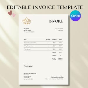 Minimalist Custom Sales Invoice Template for Small Business, Digital Download Invoice Form