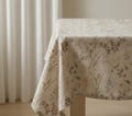 Botanical Bird Pattern Cotton Tablecloth in Custom Size for Serene Dining Spaces