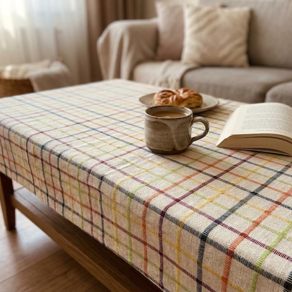 Multicolor Plaid Buldan Tablecloth Custom Size Cotton Rustic Dining