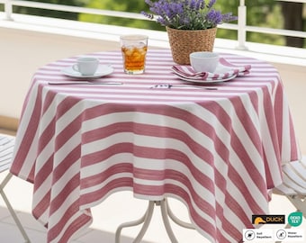 Mantel de algodón impermeable – Mantel rústico de rayas rosas para comedor