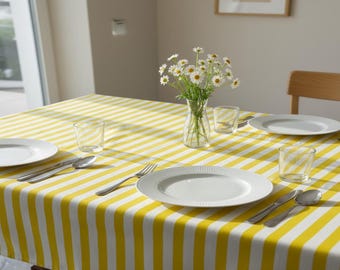 Tovaglia moderna a righe gialle – Offerta speciale per Annette - Rotonda da 130 pollici