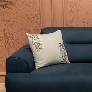 Handmade Block Print Floral Cushion Cover Set: 18x18 Cotton Linen Throw Pillows