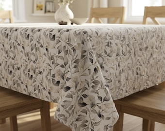 Mantel con estampado de hojas resistente a derrames – Decoración botánica para el comedor a medida