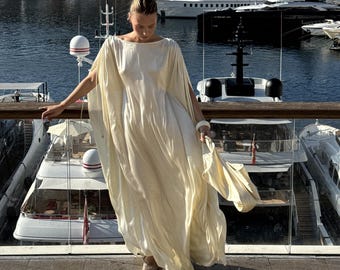 Silk Abaya Dress, Loose Kaftan Maxi Gown for Women, Elegant Wedding Guest Outfit, Ramadan Eid Gift, Evening Resort Wear, Holiday Party Dress