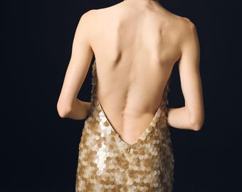 Long Halter Dress with Sequins, Backless Evening Maxi Dress, Elegant Party Outfit, Sequin Open Back Gown for Christmas, New Year Celebration