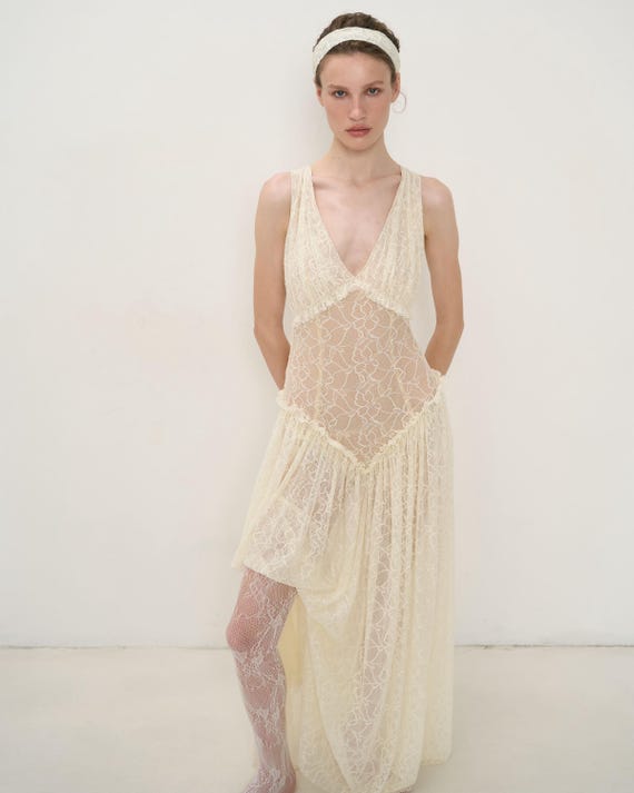 knee length dresses for ladies Edikted Womens Mesh Built in Bodysuit Maxi Dress main image 0