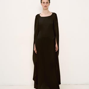 Hooded Evening Silk Dress, Formal Silk Maxi Dress, Black Designer Silk Dress, Premium Natural Silk Occasion Dress, Cocktail Silk Black Dress