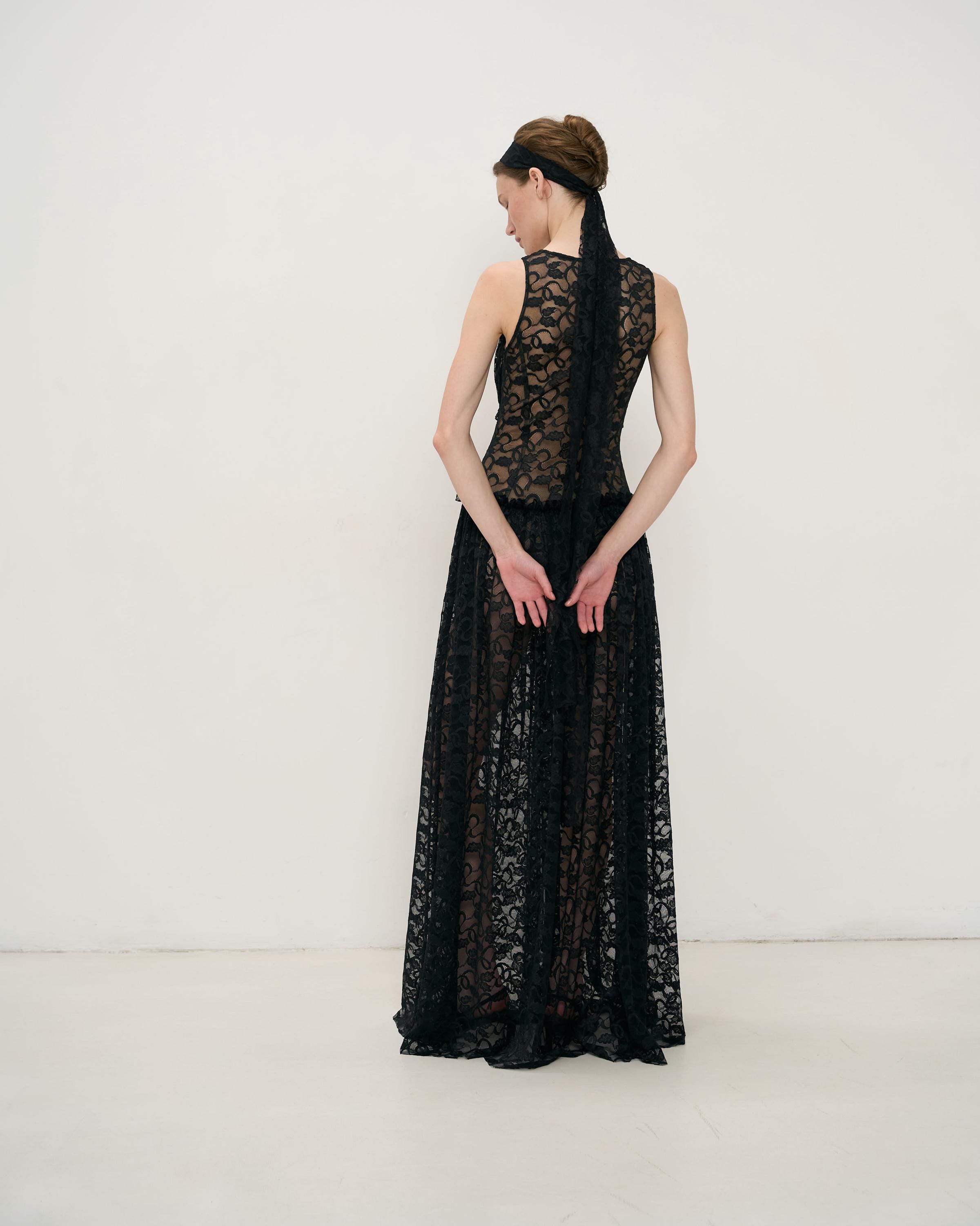 sheer black lace maxi dress Olesya Black Semi Sheer Lace Maxi Dress (Final Sale), XS / Black