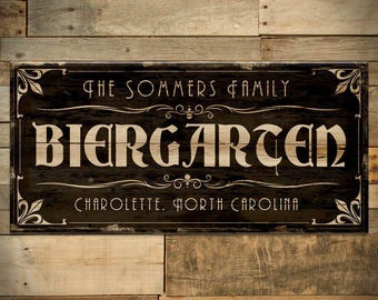 Custom "Biergarten" Wooden Sign, Vintage Bar Decor