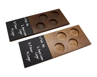 Handcrafted Beer Flight Paddle – 4-Glass, Numbered, Chalkboard – Dark/Walnut Stain