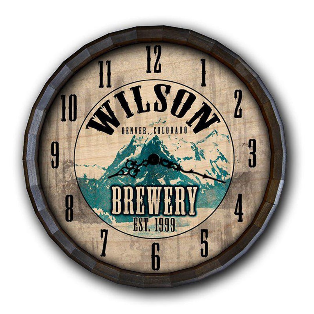 Customizable "brewery" Wooden Clock, Rustic Bar Decor - Size and Finish