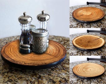 Rustic Tree Ring Wood Lazy Susan | Rotating Serving Tray