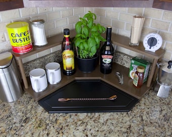 Étagère d'angle en bouleau de la Baltique - Organiseur de comptoir de cuisine à 2 niveaux